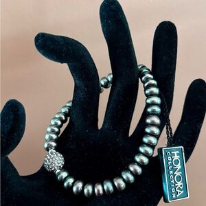 Honora Pearl Black Pearl with Sterling Sparkle Bead Bracelet NWT❣️